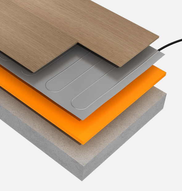 Electric underfloor heating foil mat exploded installation diagram