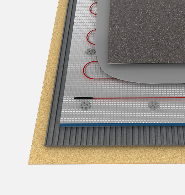 Electric underfloor heating mat installation diagram using levelling compound